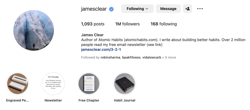 James Clear Instagram Profile 2023