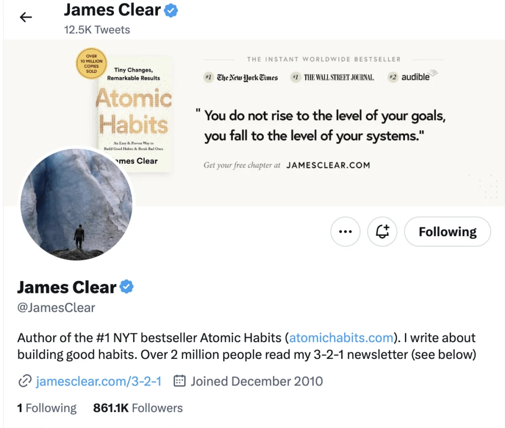 James Clear Twitter Profile 2023