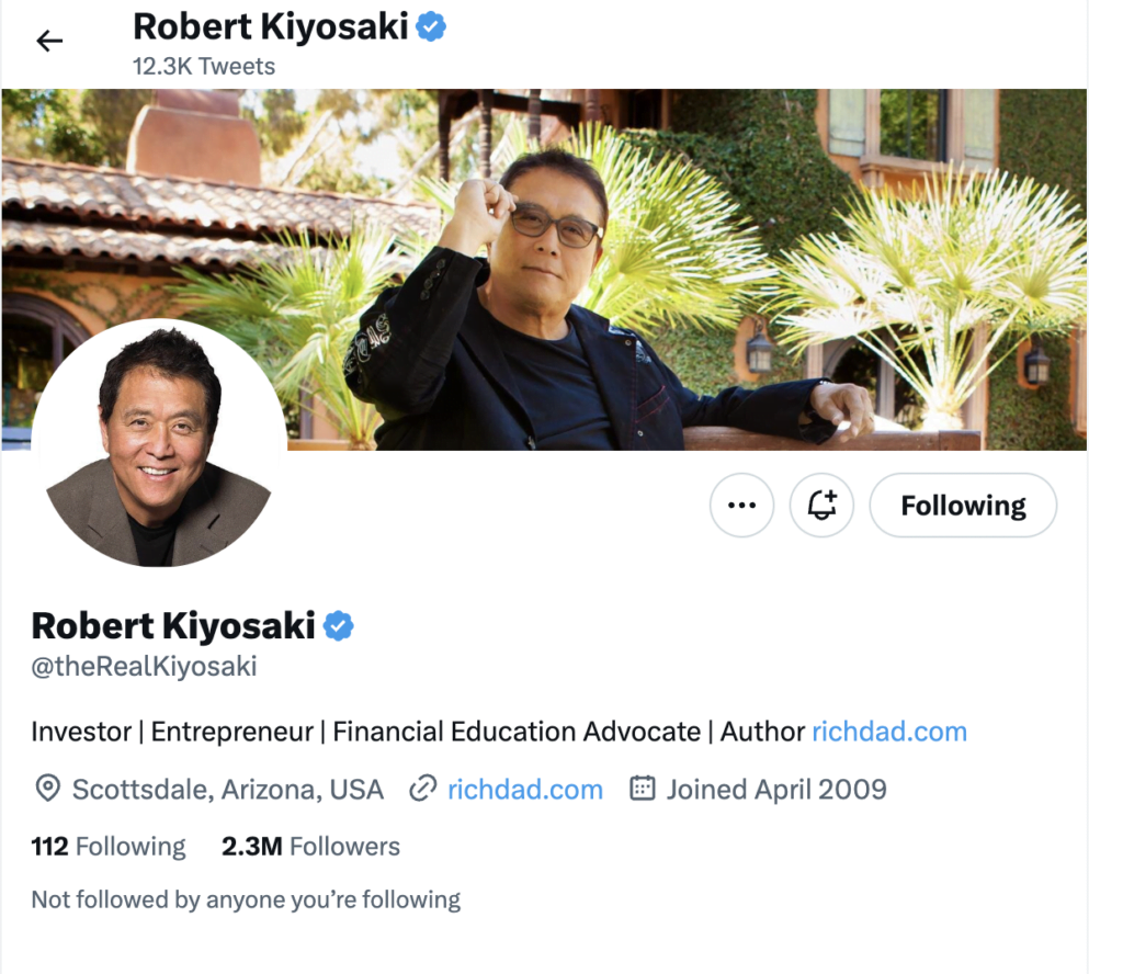 Robert Kiyosaki Twitter Profile 2023