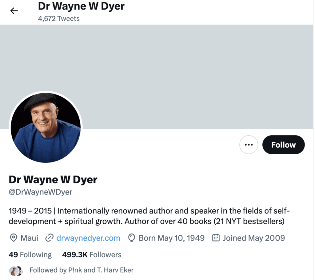 Dr. Dwayne W. Dyer Twitter Profile 2023