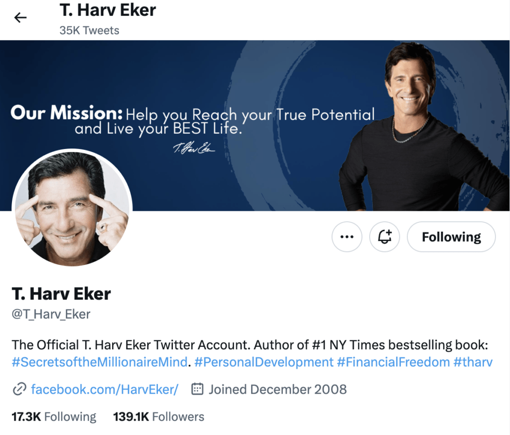 T. Harv Eker Twitter Profile 2023