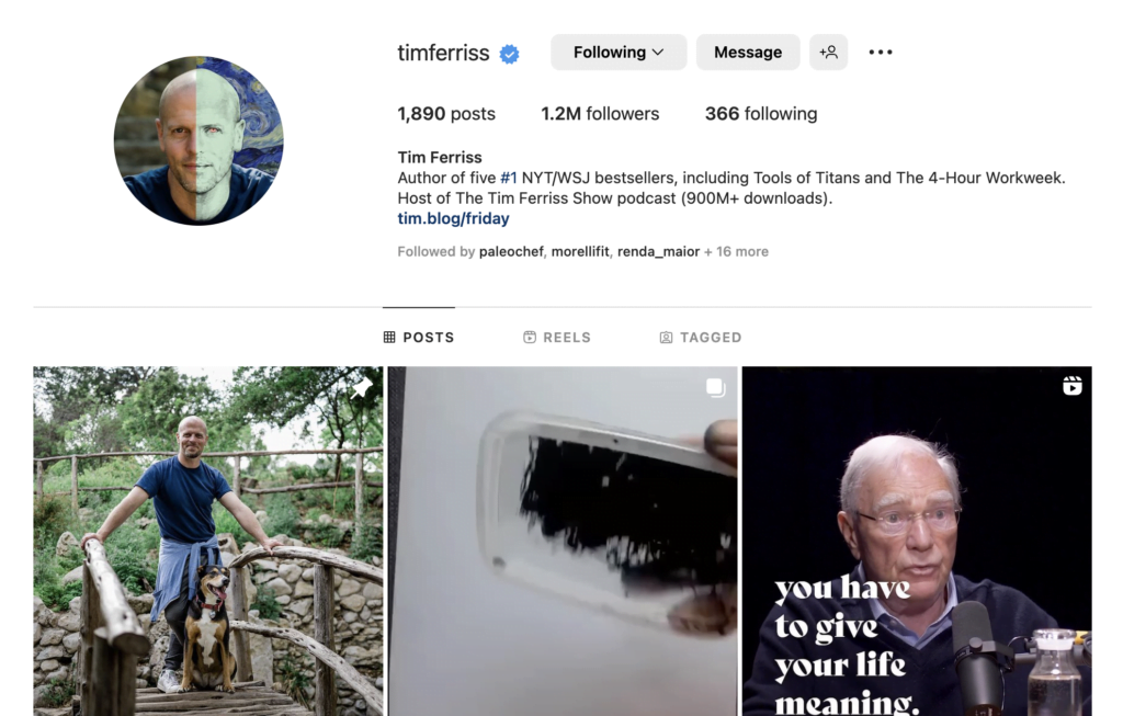 Tim Ferriss Instagram Profile 2023