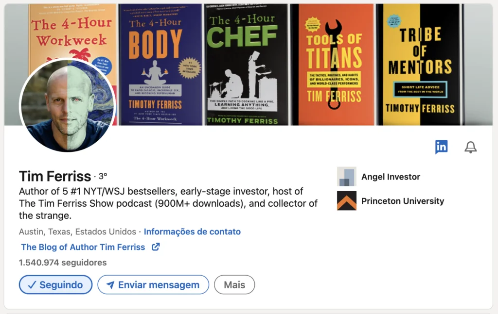 Tim Ferriss LinkedIn Profile 2023