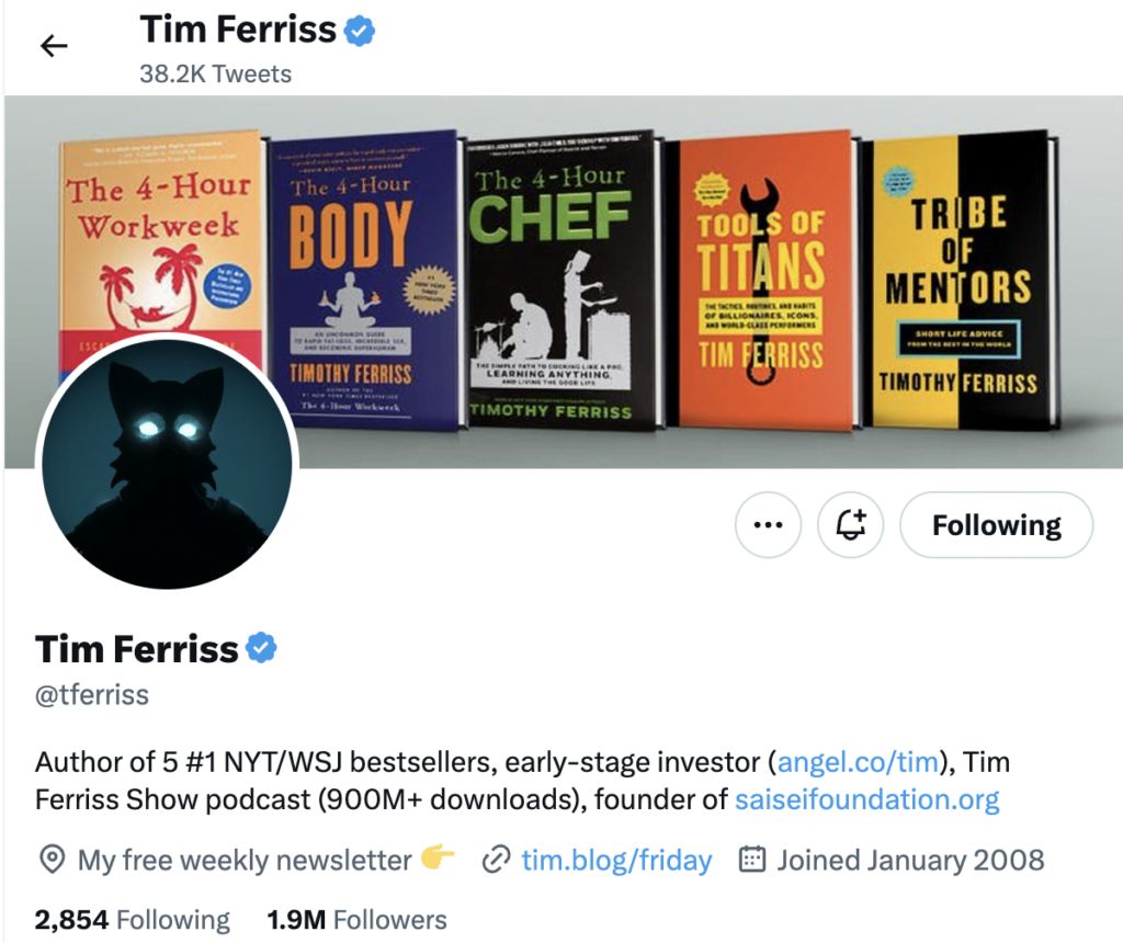 Tim Ferriss Twitter Profile 2023