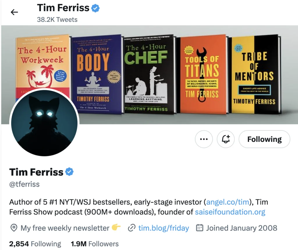 Tim Ferriss Twitter Profile 2023